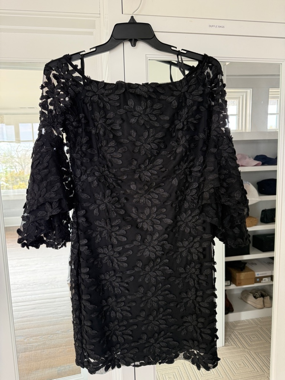 NWOT Lauren Ralph Lauren Black Floral Appliqué Off-Shoulder Mini Dress